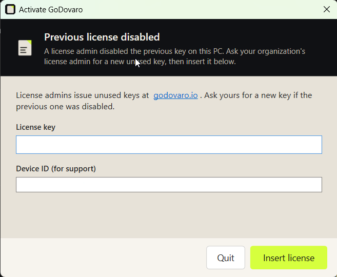 Activate GoDovaro. One unused key is one PC and one Windows user.